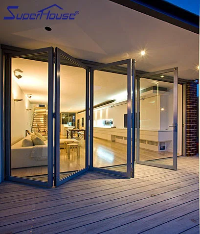 European American Style Modern Windproof Movable Frameless Glass Door Latest Bi-Folding System Soundproof Aluminum Alloy