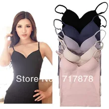 Modal Adjustable Strap Built In Bra Padded Self Mold Bra Tank Tops Camisole Vest Free shipping