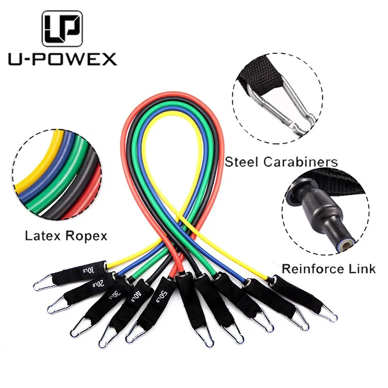 11 шт. Регулируемый эластичный латекс сопротивление трубки Группа набор фитнес-полосы разъем для силовых тренировок упражнения ремни