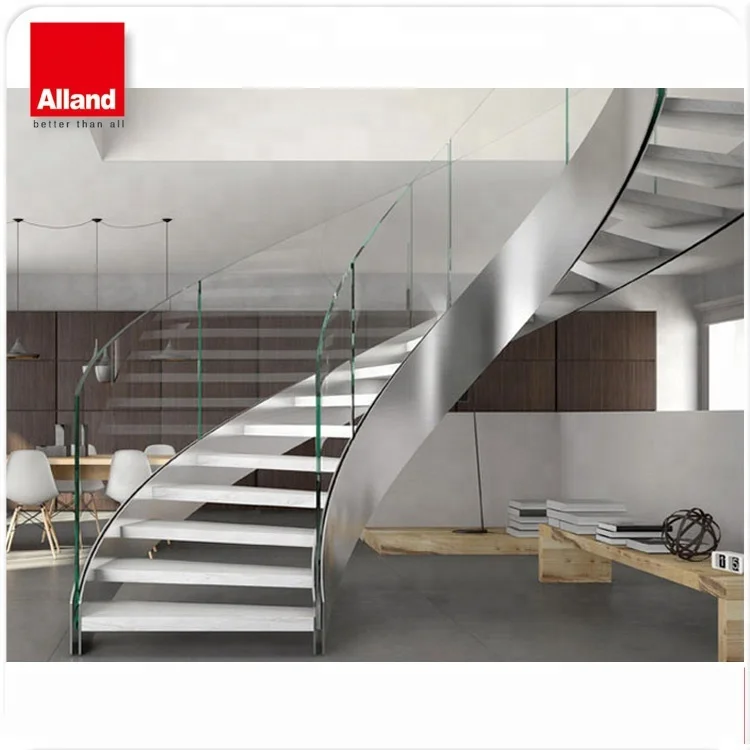 Modern Design Indoor Use Wood Step Glass Railing Steel Beam Curved Stair Buy Stair Railing Stair Glass Stair Product On Alibaba Com