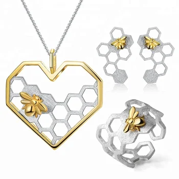 Hot! Lotus Fun Honeycomb Home Guard 925 Sliver Jewelry Sets