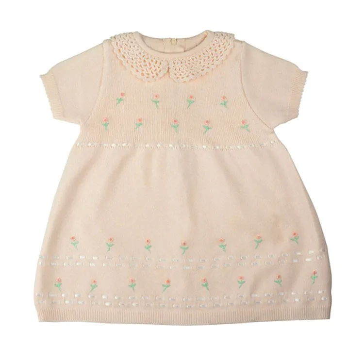 Весна одежда для малышей хлопка вязать платья Прекрасный Девочка платье с рюшами