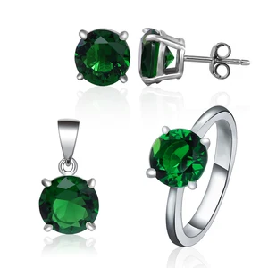POLIVA 925 Silver Costume Jodha Akbar Emerald Jewelry Sets Factory Price Wholesale Pure Women's Crystal Round GREEN 30 Sets 8mm