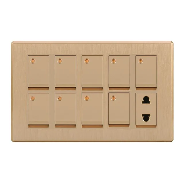 Single Panel Wall Switch Socket 10 Gang Pakistan Style Iron Plate 16A Max. Current 250V Max. Voltage