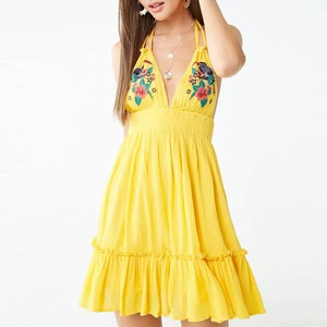 Women Plus Size Knit Free Pattern Neck Halter Dress