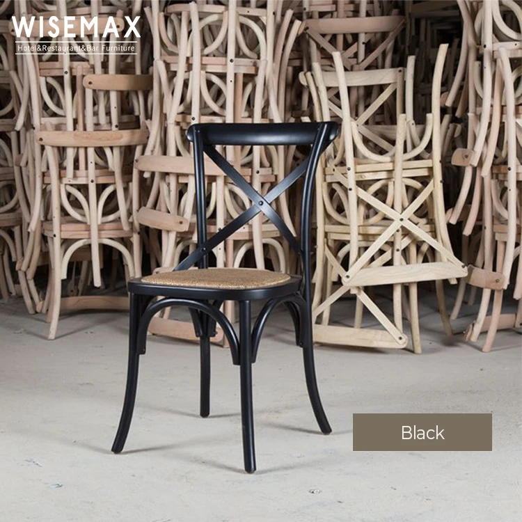 WISEMAX Modern French Style Cheap Restaurant Antique Solid Wood Dining Room Chair Stackable Wedding Cross Back Bistro Chair