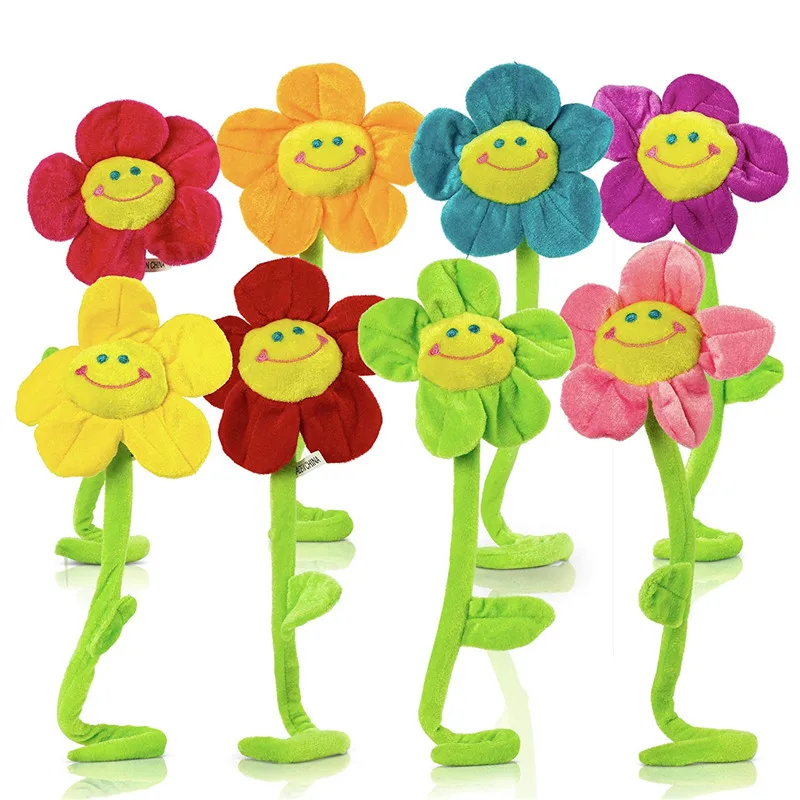 33 cm Colorful Smile Faces Bendable Stems Sunflower Plush Toy
