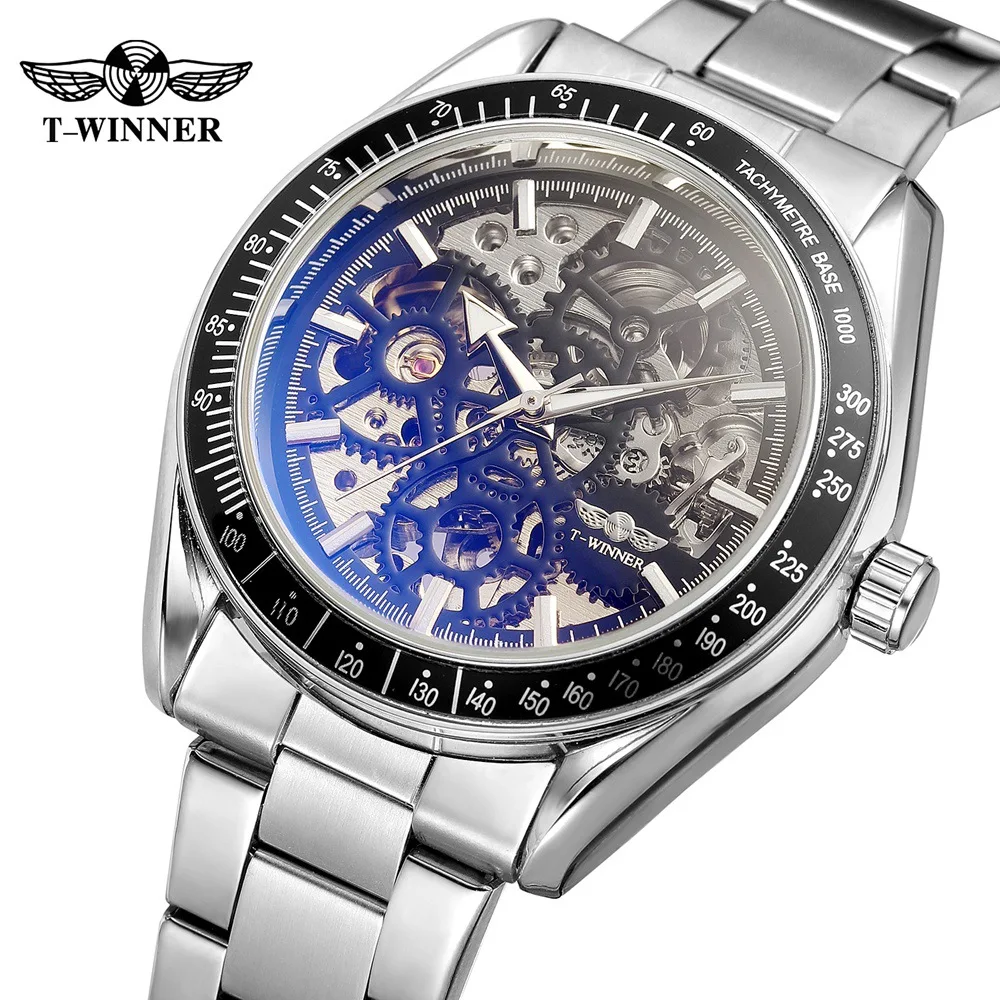 Winner Men Skeleton Automatische mechanische Uhr Gold Vintage Man Full  Steel Armbanduhr Herren Automatik uhr Relogio Masculino