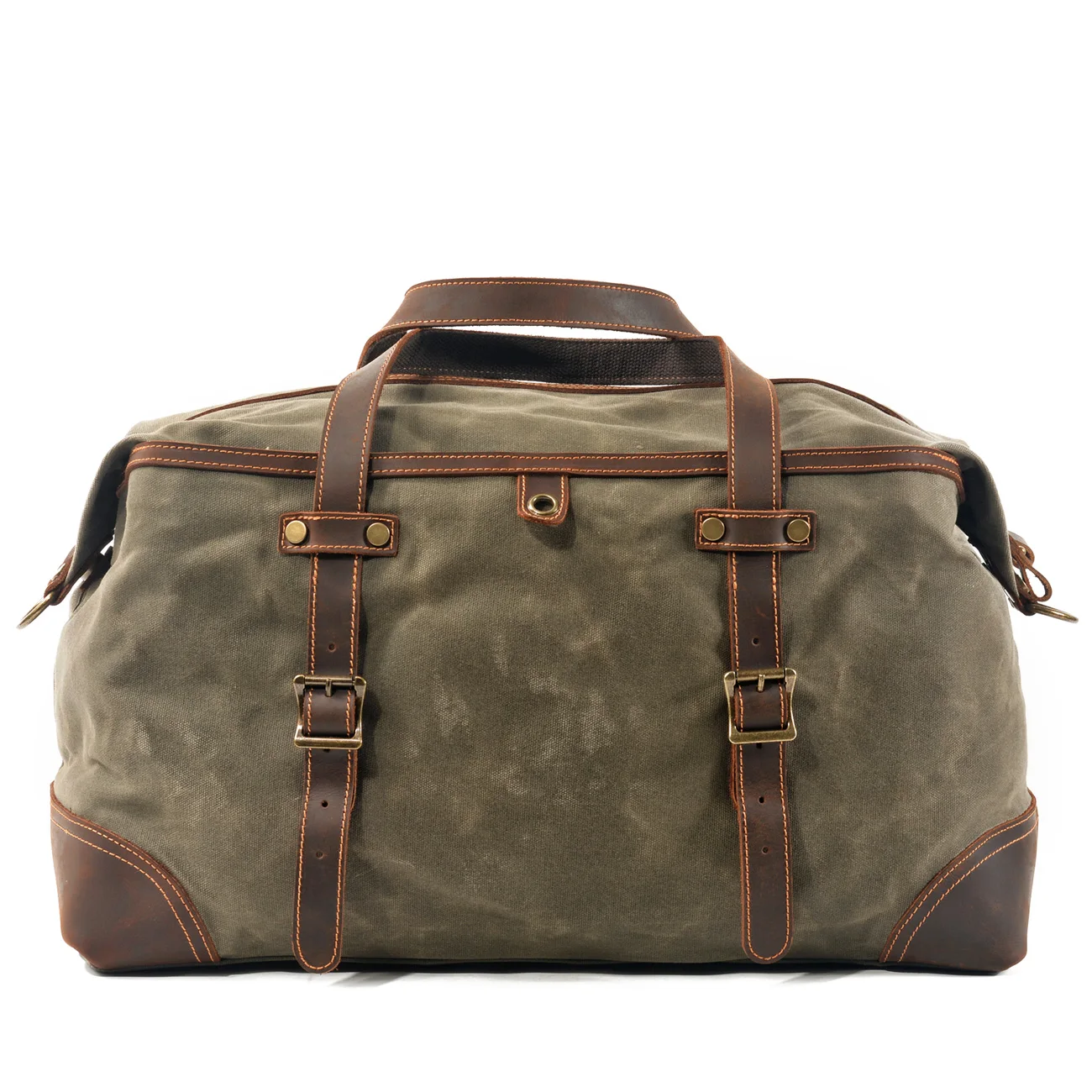 Army Green Canvas  With Cow Leather Duffle Overnight Weekend Bag