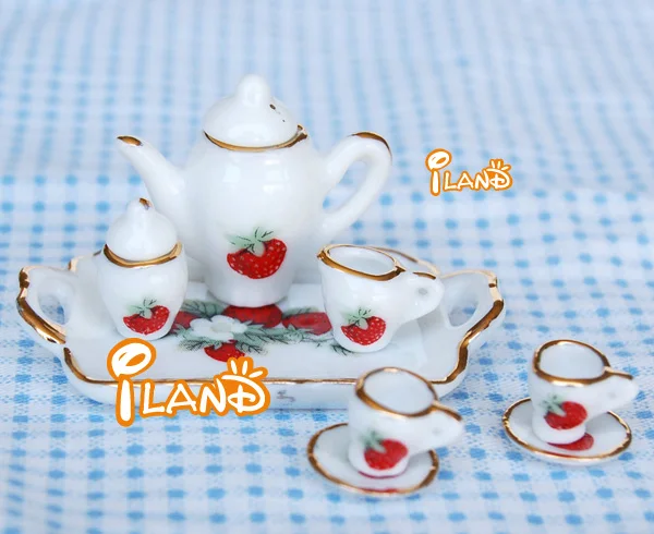 
 Миниатюрный Кукольный дом iland, миниатюрный керамический чайный сервиз/8 с золотом/фруктами DC006B  