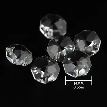 New Products 14mm Clear Crystal Flower Cuts Octagon Beads with Two Holes for Decorating Chandelier Parts