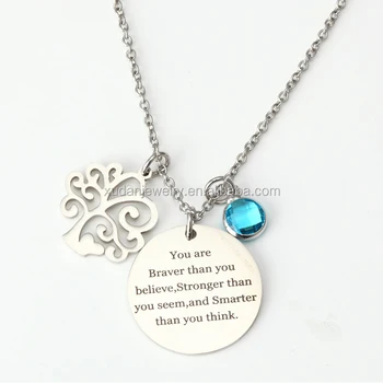 Inspirational gifts You are Braver than you believe crystal Birthstone Necklace Tree Of Life Pendant