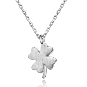 POLIVA 925 Sterling Silver Rhodium-Plated Four-Leaf Clover Pendant Necklace Classic Religious Style for Engagement and Wedding