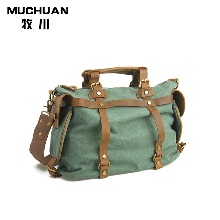 High capacity leisure crazy horse canvas crossbody bag wholesale leisure laptop handbags