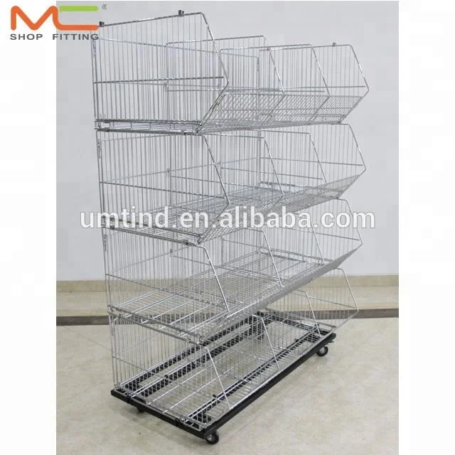 Movable Tilted Basket Shelf/warehouse Cage Shelf/stackable Wire Baskets