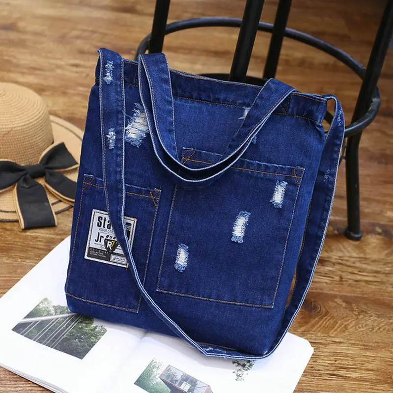 Women Denim Tote Bag Purse Handcrafted Shoulder Handbag