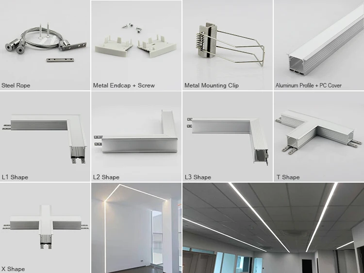 Recessed LED Aluminium Profile for Led Strips Lighting with Spring Clip