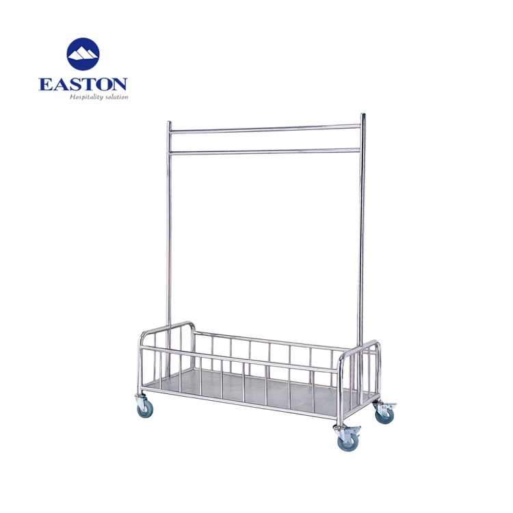 Stainless Steel with Polished Garment Double Hotel Clothing Rack Coat  Trolley