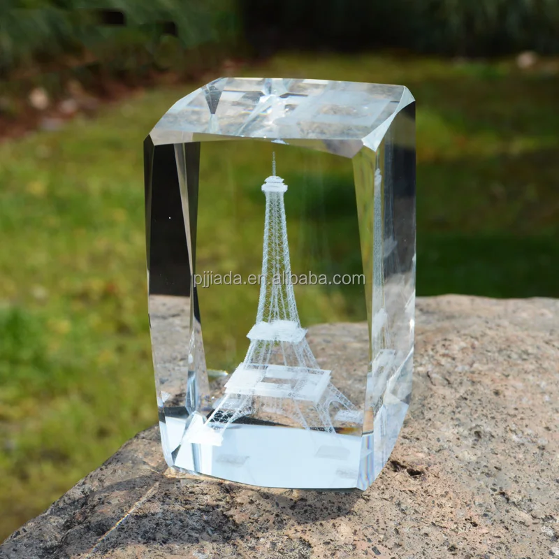 3Dレーザー彫刻パリフランスエッフェル塔クリスタルガラスキューブ