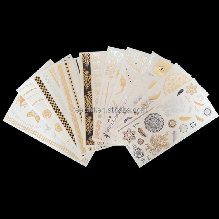 
OEM модные золотые и серебряные временные тату-наклейки 36 дизайнов металлические татуировки ювелирные изделия фольга низкий минимальный Заказ временные татуировки 