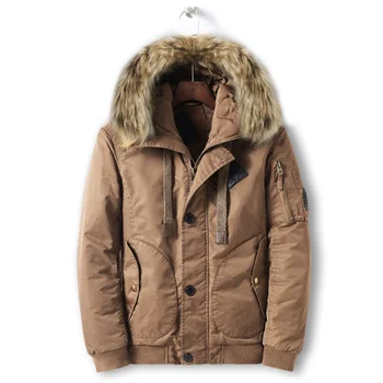 European Style Canvas Fur Hood Bomber Man Coat Winter
