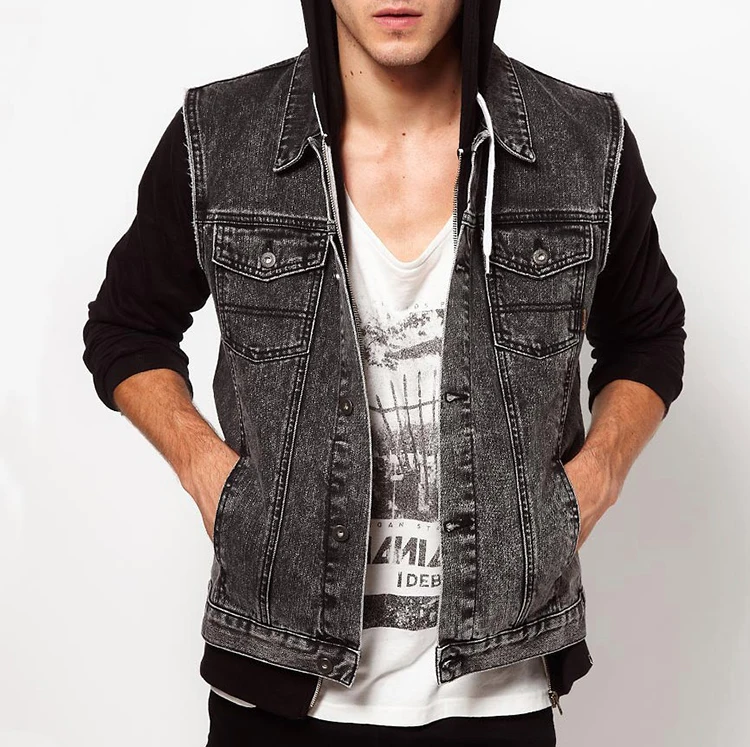 men's sleeveless hooded denim jacket