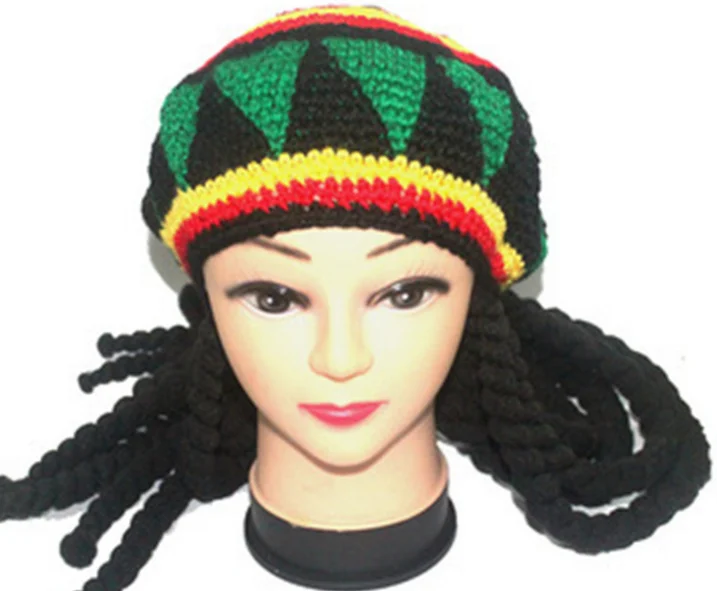 Mens Rasta Beret Crochet Dreadlock Wig Jamaica Reggae Black Hat Dreadlocks Wigs 