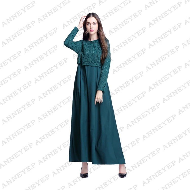 Поддельные из двух частей кружева мусульманской конструкции Абая Макси платье