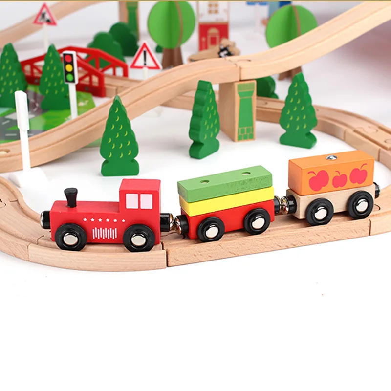 Green series Kinderplay Train en Bois Enfant, Circuit Train Enfant