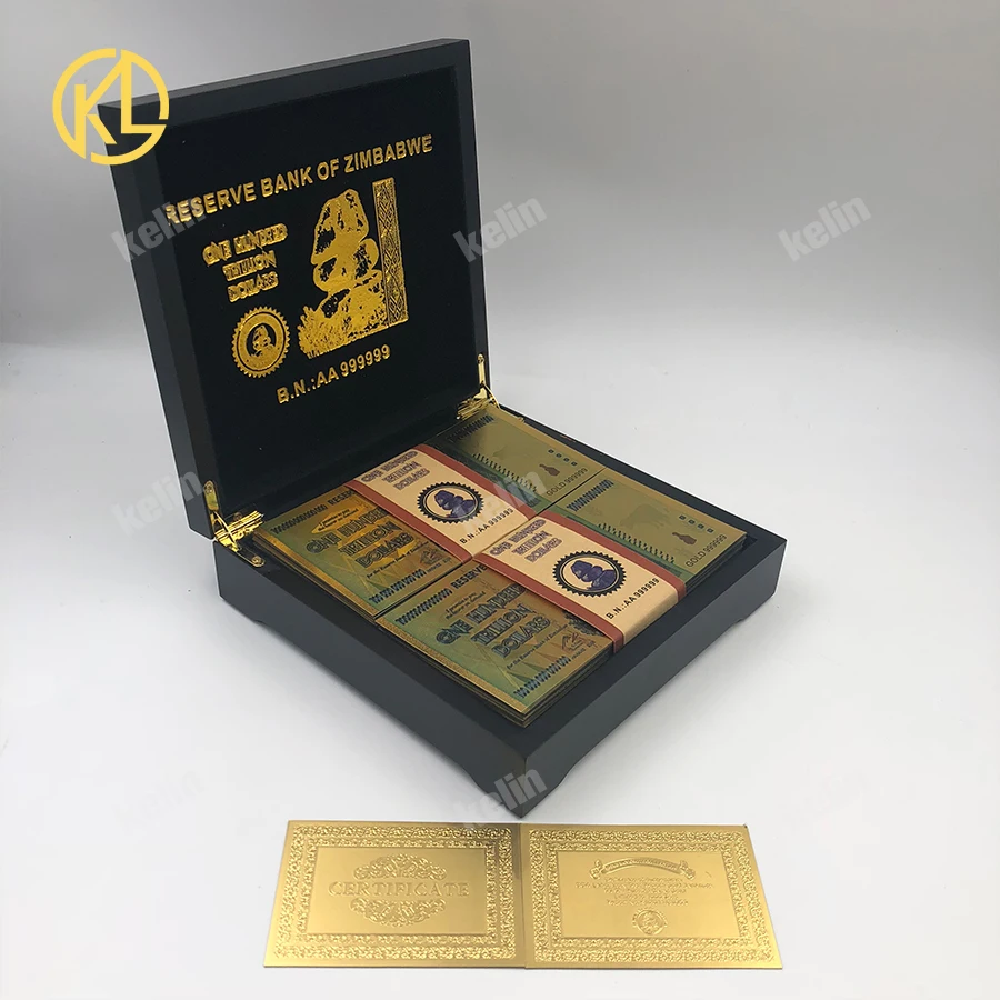 100枚入り クラフトマネー 100兆ドル ジンバブエ金貨紙幣 美しい黒木箱入り クリスマス 新年ギフト