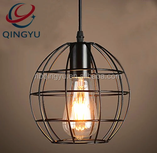Industrial ST64 Edison Bulb Cage String Lights Hanging Pendant Metal Iron Wire Fixture Lamp