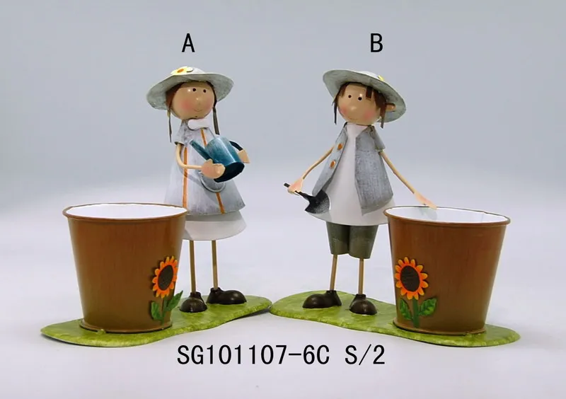 Durable Metal Craft   Boy and Girl Flower Pot