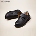 2016 New Design Kids Genuine Leather Wedding Dress Shoes for Boys Brand Children Black Wedding Shoes