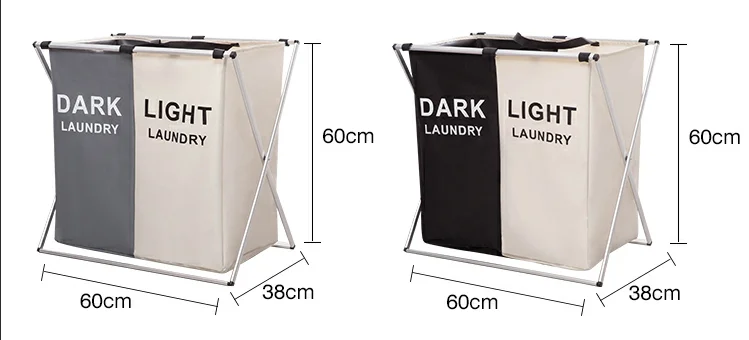 AllTopBargains Laundry Hamper Basket Aluminum Folding Double Section Light Dark Separator Large