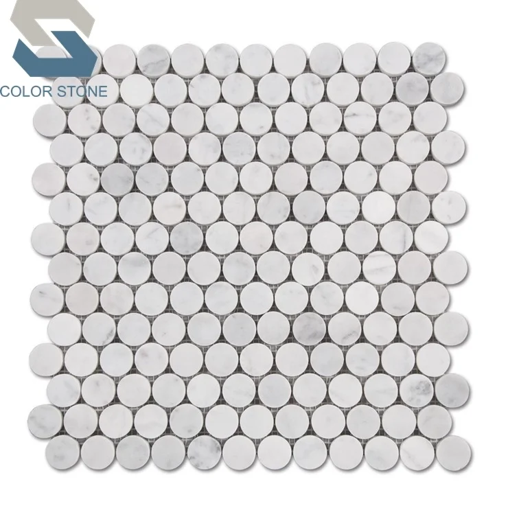 Polished White Carrara Carrera Venato Marble Penny Round Mosaic Tiles For  Kitchen - Buy Penny Round Mosaic Tiles,Penny Mosaic Tile,Penny Mosaic  Product on 