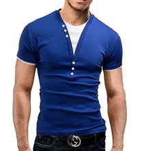 Male TShirts 2016 Short Sleeve Fake Two T Shirt V-Neck Slim Men T-Shirt Camisetas Fashion Hombre Tee Shirt Homme T Shirts 3XL