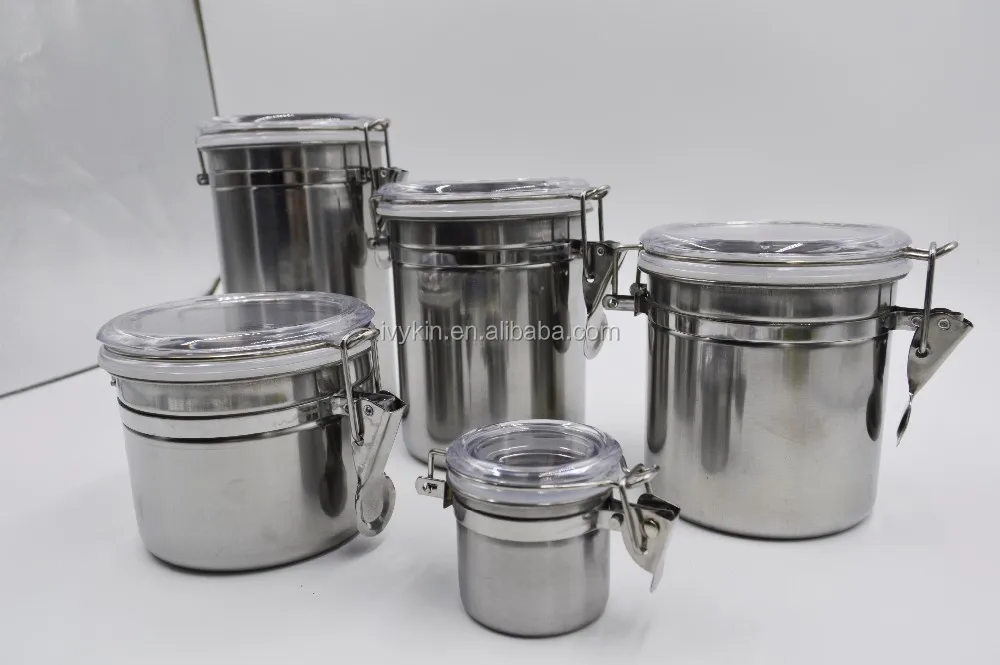 3pc HQ Window Canister Set Stainless Steel Jar Tea Coffee Sugar Cannister CREAM 