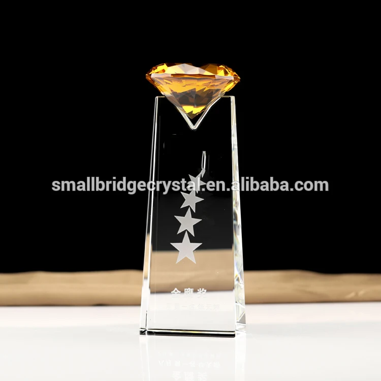 Βραβείο Custom New Design Dia80mm Yellow Diamond Crystal Award