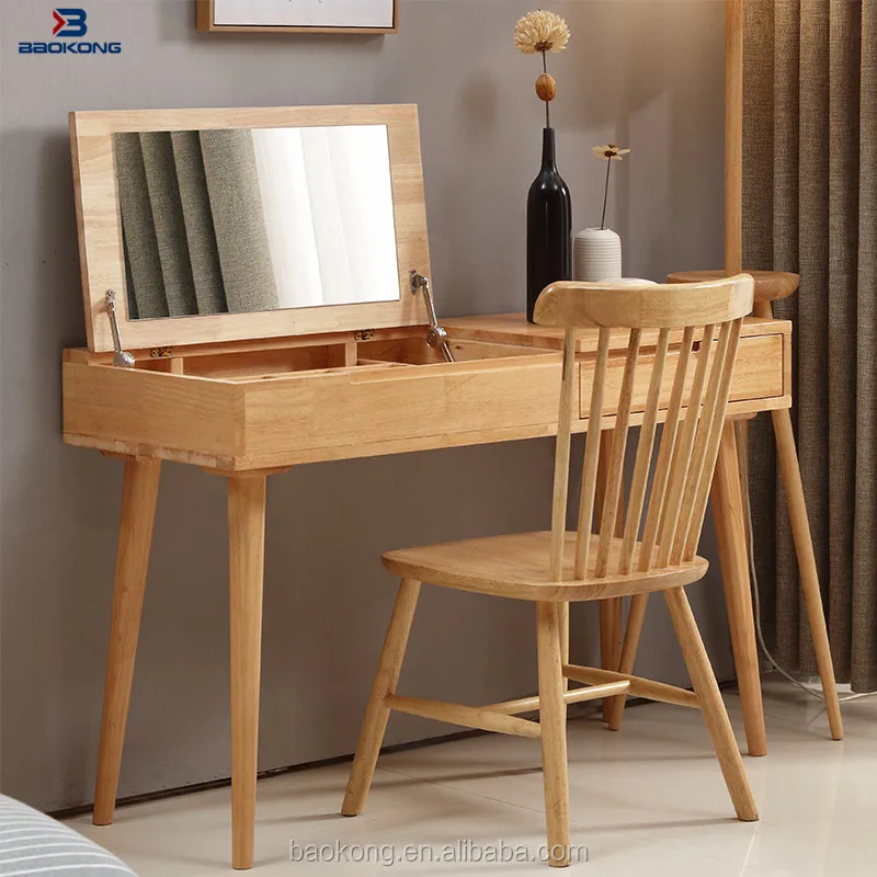 Simple Wooden Dressing Table With Drawer and Mirror Designs