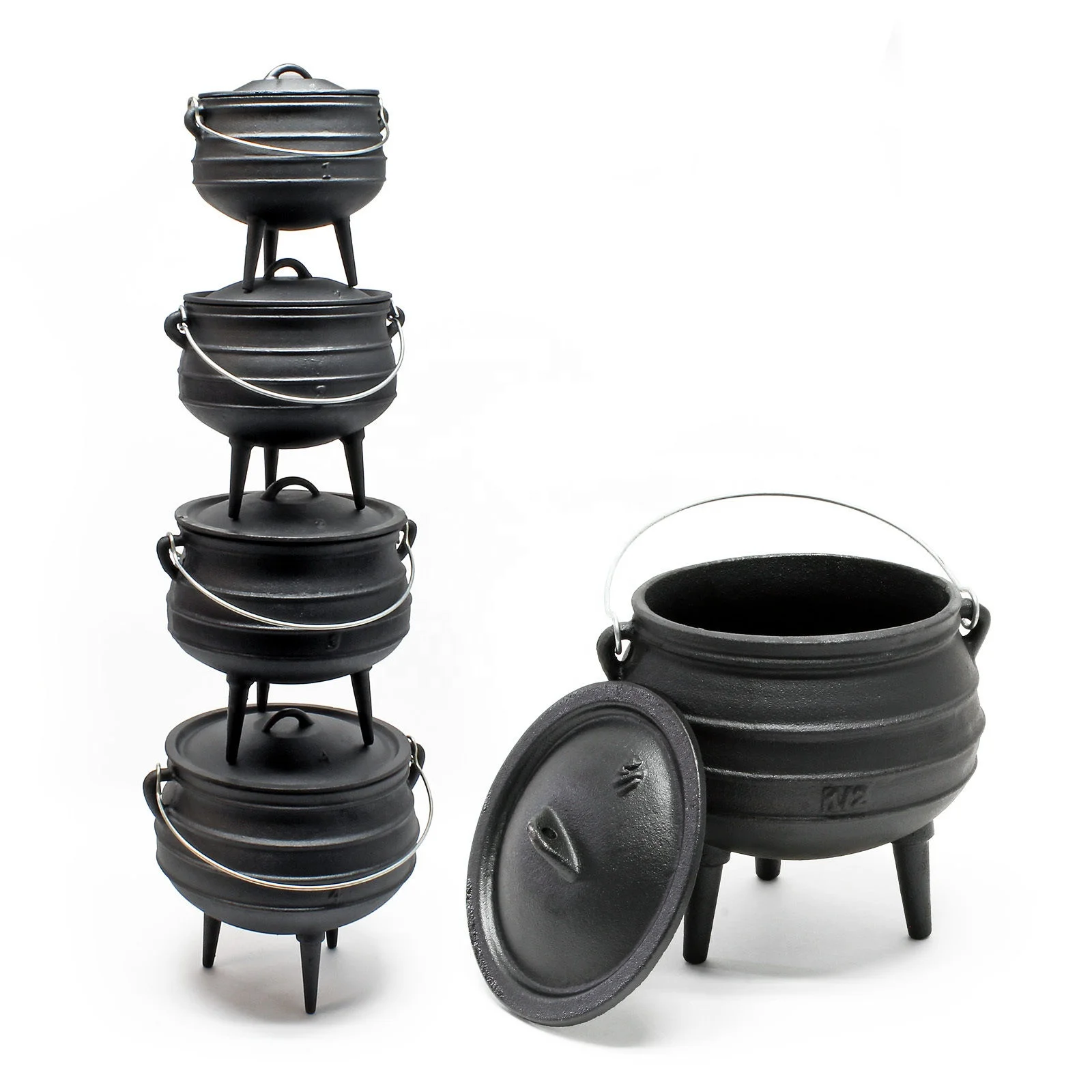 TOP QUALITY Different Sizes 3 Legs Cast Iron Camping Dutch Oven POTJIE POT Big Cauldron Stocked for SALE