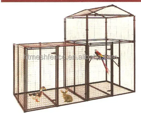 Simple Secure Modular Cage System for Pets Wood and Metal Dog House with Mesh and Iron Wired Triangle Pattern Dog Carrier