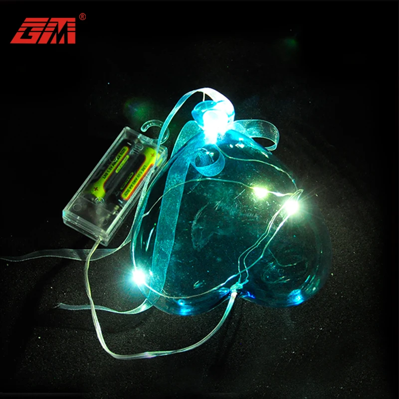 New decorative hanging blue glass led heart shape balloons with battery for party decoration