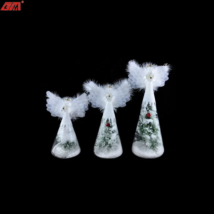 Handmade glass ornament led christmas angel with optical fiber wings factory