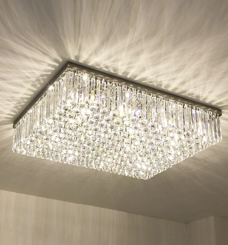 Simig Lighting Modern Luxury LED clear Flush Mount Crystal Chandelier Big square K9 Living Room Lustre Cristal