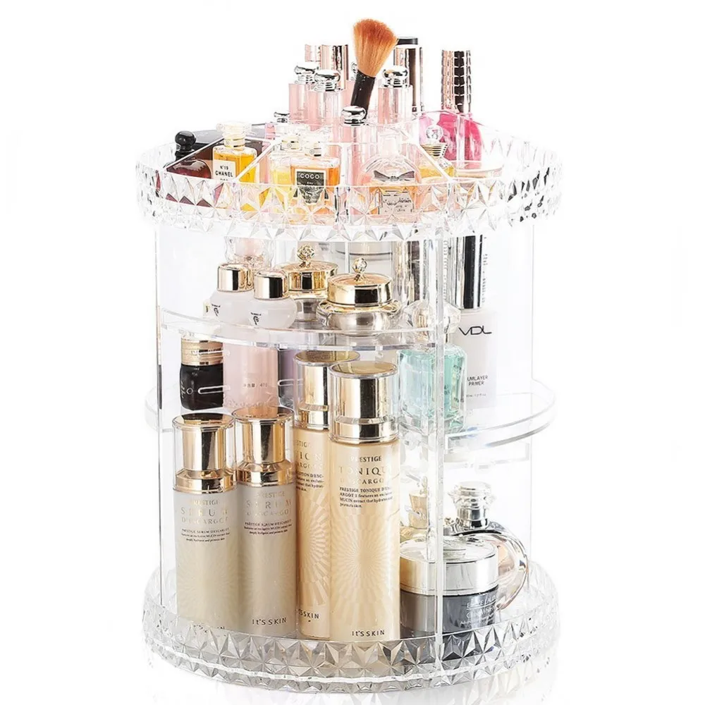 Organizador de maquillaje con rotación de 360 °, 8 capas ajustable de  soporte giratorio, vitrina transparente para cosméticos, brocha, Perfume