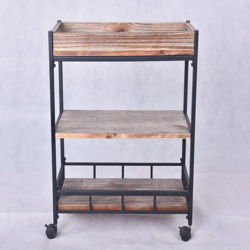 
 3 Многоуровневое деревянный Металл напитки бар, выступающей в корзину с колесом  