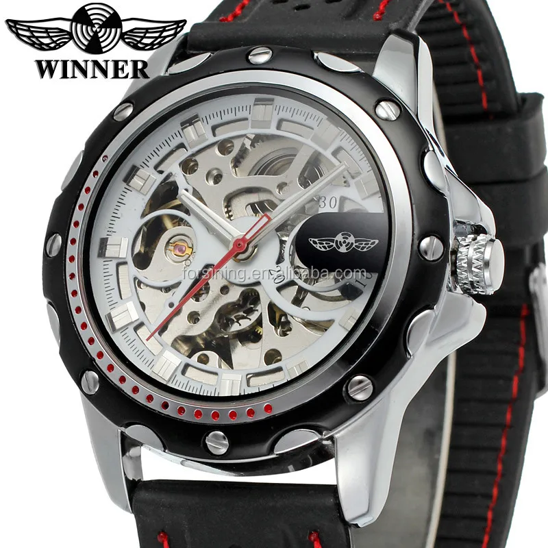 Winner Black Silicone Automatic Skeleton Watch