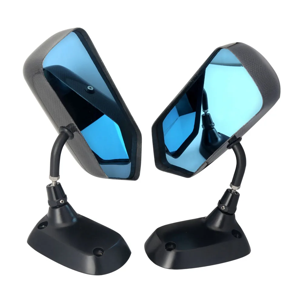 Universal F1 Style Real Carbon Fiber Blue Mirror Metal Bracket Side Mirror Great