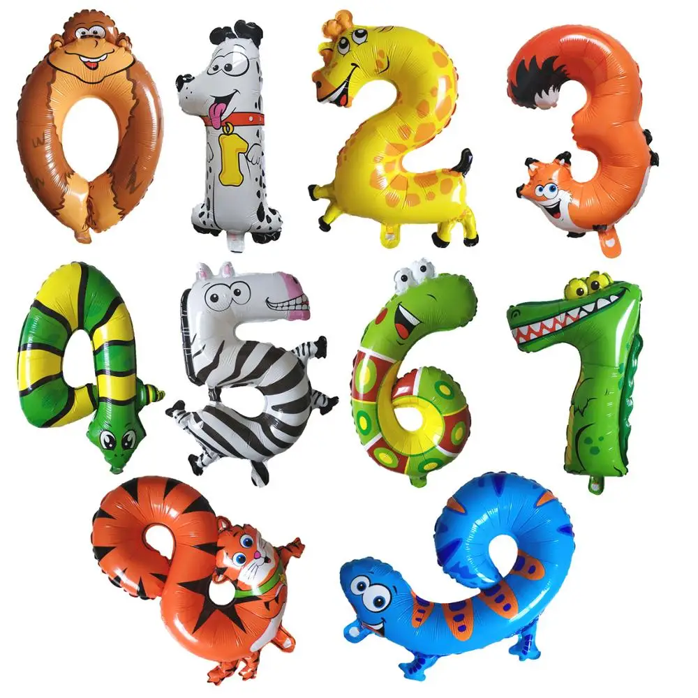 16" Set of 0-9 Animal Number Foil Balloon Wedding Baby Kids Birthday Party Decor 