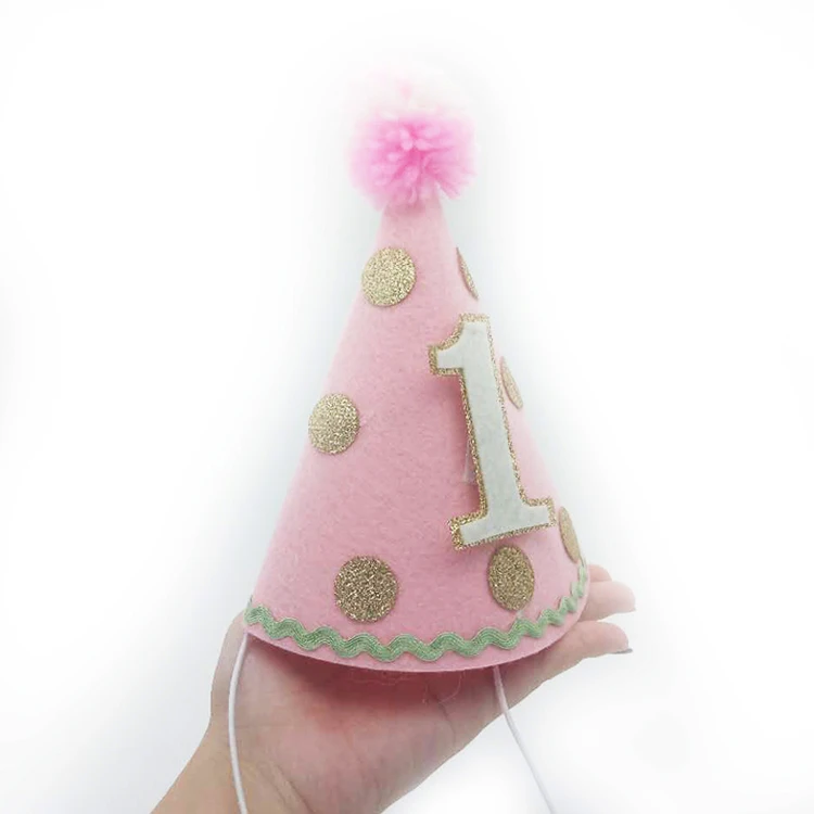factory wholesale pink girl felt hat happy birthday party baby